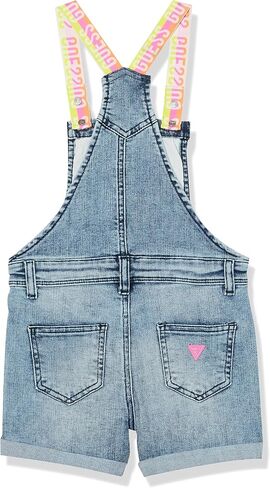 GUESS Girls' Striped Elastic Logo Taping Stretch Denim Shortall in Saudi Arabia