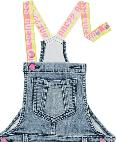 GUESS Girls' Striped Elastic Logo Taping Stretch Denim Shortall in Saudi Arabia