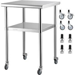 VEVOR Stainless Steel Prep Table, 24 x 18 x 36 Inch, 600lbs Load Capacity Heavy Duty Metal Worktable with Adjustable Undershelf & Feet, Commercial Workstation for Kitchen Restaurant Garage Backyard