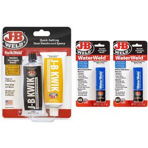 J-B Weld 8271 KwikWeld حجم احترافي من الإيبوكسي المقوى بالفولاذ - 10 أونصة. & WaterWeld, علاج لمدة ساعة واحدة، عصا معجون إيبوكسي - عبوتان، أوف وايت (8277-2)