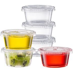 Pantry Value [1 oz. - 100 Count Clear Disposable Plastic Portion Cups with Lids - Small Plastic Condiment Containers for Sauce, Salad Dressings & Portion Control