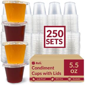 ريلي حاويات صغيرة 5 اونصة مع اغطية (250 مجموعة) | اكواب جيلو شوت مع اغطية | حاويات توابل بلاستيكية شفافة مع اغطية | اكواب 5 اونصة مع اغطية | اكواب صلصة 5 اونصة مع اغطية | اكواب سوفليه in Kuwait