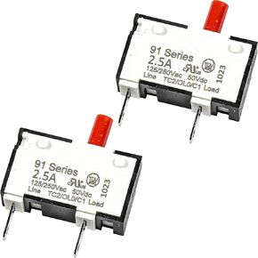 HQRP 2-Pack Push-to-Reset Thermal Circuit Breaker Switch 91-Series Compatible with Motor Equipment, Blender, Disposer, Vacuum Cleaner, Coffee Grinder 125VAC 250VAC 50VDC 2A, UL Listed