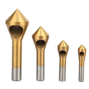 4PCs Chamfering Device, Walfront Deburring Drill Bits HSS High Speed Steel 90 Degrees Chamfer Cutter Single Inclined Hole Precise Counterbore(Silver)