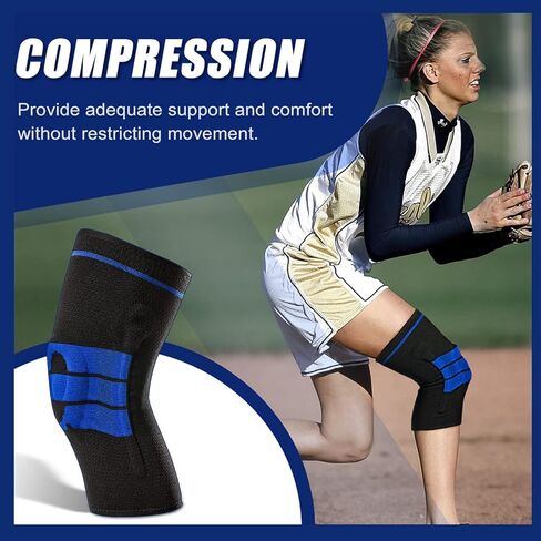 JOCOSA Knee Brace, Professional Knee Compression Sleeve for knee pain, Knee Support with Patella Gel Pads and Side Stabilizers for Man and Woman Black-Blue Medium in Kuwait