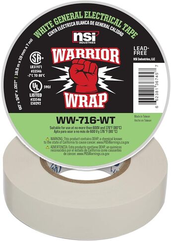 NSI WW-716-WT WarriorWrap General 7 mil Vinyl Electrical Tape, 3/4" Width, 60' Length, White in Kuwait