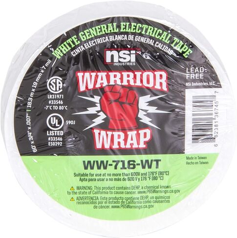 NSI WW-716-WT WarriorWrap General 7 mil Vinyl Electrical Tape, 3/4" Width, 60' Length, White in Kuwait