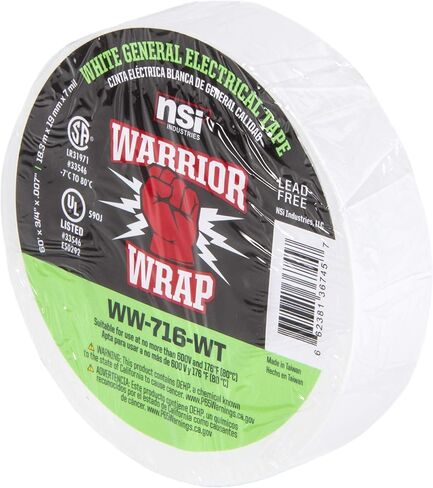 NSI WW-716-WT WarriorWrap General 7 mil Vinyl Electrical Tape, 3/4" Width, 60' Length, White in Kuwait