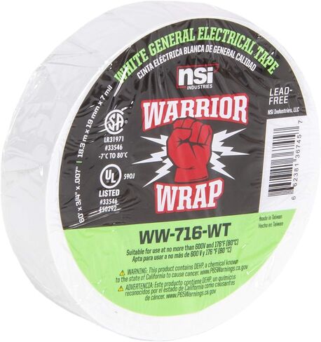 NSI WW-716-WT WarriorWrap General 7 mil Vinyl Electrical Tape, 3/4" Width, 60' Length, White in Kuwait