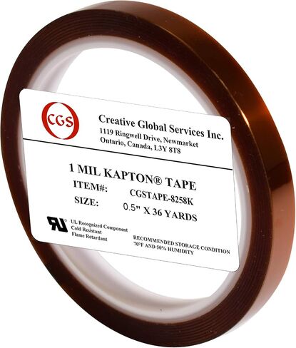 CGS, 5 Mil Dupont Kapton® Tape. High Temperature Heat Tape, UL 510 Flame Retardant, Clean Removal. 0.5" x 36 Yards in Kuwait