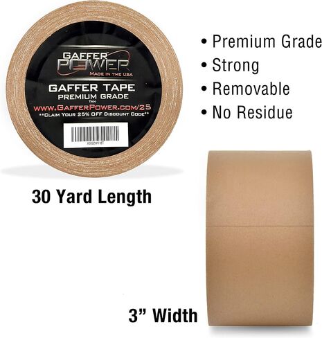 Gaffer Power Real Professional Premium Grade Gaffer Tape Made in The USA - Heavy Duty Gaffers Tape - Non-Reflective - Multipurpose - Better Than Duct Tape! 3 Inch X 30 Yards - Black in Kuwait