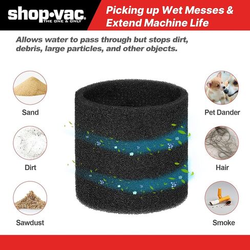 بدائل فلتر الأكمام الإسفنجية من Shop-Vac 90585 لمعظم المكانس الكهربائية الرطبة/الجافة من Shop-Vac سعة 5 جالون فما فوق، استبدال الأجزاء # 9058500، 5 عبوات in Saudi Arabia