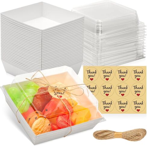 50 Pack Small Charcuterie Boxes with Clear Lids - To Go Paper Mini Charcuterie Box, Disposable Food Containers, 5Inch Dessert Boxes for Sandwich, Cookie, Sushi, Cake Slice, Strawberries (Brown) in Kuwait