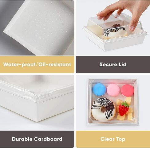 50 Pack Small Charcuterie Boxes with Clear Lids - To Go Paper Mini Charcuterie Box, Disposable Food Containers, 5Inch Dessert Boxes for Sandwich, Cookie, Sushi, Cake Slice, Strawberries (Brown) in Kuwait