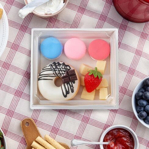 50 Pack Small Charcuterie Boxes with Clear Lids - To Go Paper Mini Charcuterie Box, Disposable Food Containers, 5Inch Dessert Boxes for Sandwich, Cookie, Sushi, Cake Slice, Strawberries (Brown) in Kuwait