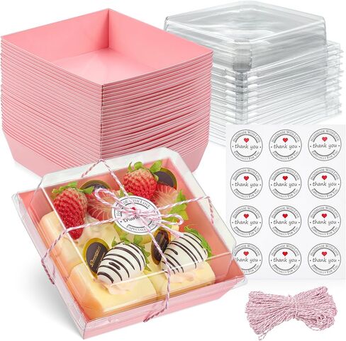 50 Pack Small Charcuterie Boxes with Clear Lids - To Go Paper Mini Charcuterie Box, Disposable Food Containers, 5Inch Dessert Boxes for Sandwich, Cookie, Sushi, Cake Slice, Strawberries (Brown) in Kuwait