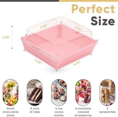 50 Pack Small Charcuterie Boxes with Clear Lids - To Go Paper Mini Charcuterie Box, Disposable Food Containers, 5Inch Dessert Boxes for Sandwich, Cookie, Sushi, Cake Slice, Strawberries (Brown) in Kuwait