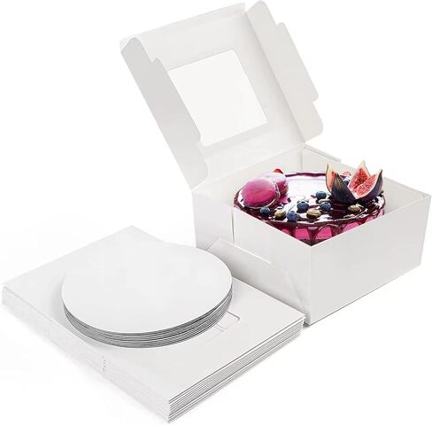 مجموعة علب الكيك مقاس 10 بوصة (30 قطعة، 15 صندوقًا و15 لوحة) صندوق كيك أبيض مقاس 10 × 10 × 5 بوصات مع نافذة للمعجنات والمخبوزات وعيد الحب وحلوى الزفاف وحفلات أعياد الميلاد وعيد الشكر وعيد الميلاد. in Kuwait