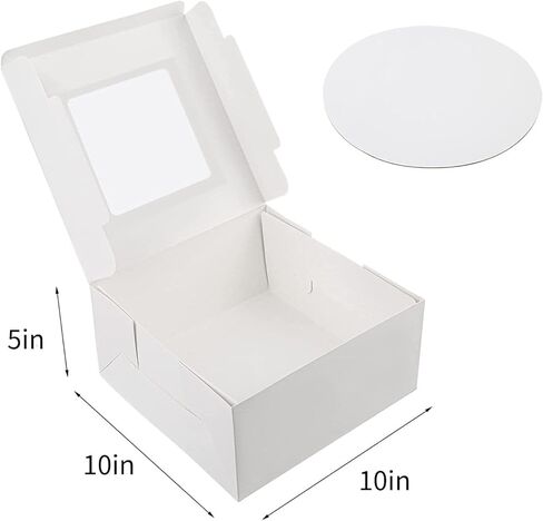 مجموعة علب الكيك مقاس 10 بوصة (30 قطعة، 15 صندوقًا و15 لوحة) صندوق كيك أبيض مقاس 10 × 10 × 5 بوصات مع نافذة للمعجنات والمخبوزات وعيد الحب وحلوى الزفاف وحفلات أعياد الميلاد وعيد الشكر وعيد الميلاد. in Kuwait