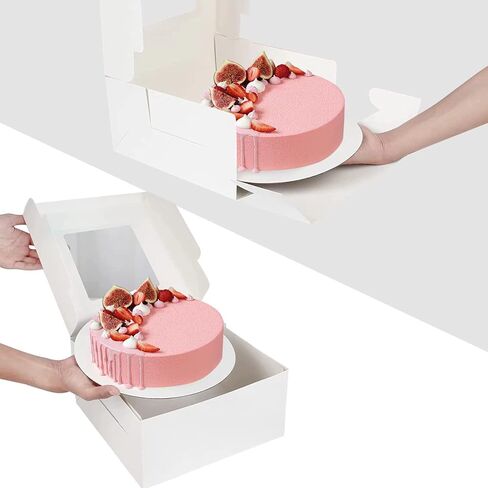 مجموعة علب الكيك مقاس 10 بوصة (30 قطعة، 15 صندوقًا و15 لوحة) صندوق كيك أبيض مقاس 10 × 10 × 5 بوصات مع نافذة للمعجنات والمخبوزات وعيد الحب وحلوى الزفاف وحفلات أعياد الميلاد وعيد الشكر وعيد الميلاد. in Kuwait