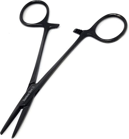 Mosquito Hemostat Locking Forceps 5" Straight with Full Serrated Jaws Ideal for Clamping, Fishing, Firefighters Nurses Doctors + More (Full Gold) in Kuwait