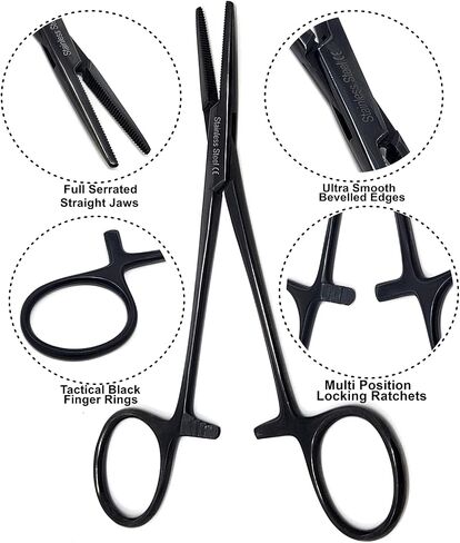 Mosquito Hemostat Locking Forceps 5" Straight with Full Serrated Jaws Ideal for Clamping, Fishing, Firefighters Nurses Doctors + More (Full Gold) in Kuwait