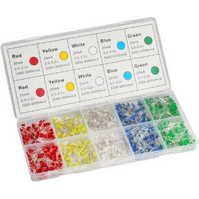 DiCUNO 1000pcs 3MM LED Assorted Light Emitting Diodes Diffused 2 Pin Round Color White/Red/Yellow/Green/Blue Kit Box (5 Colors x 200pcs) in Saudi Arabia