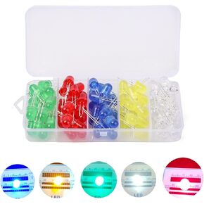 8mm LED Diodes Light, 100 Pcs 8mm Led Light Emitting Assortment, Round LED Circuit Assorted Kit, Use for Science Experiments, LED DIY Projects (5colors 100Pcs)