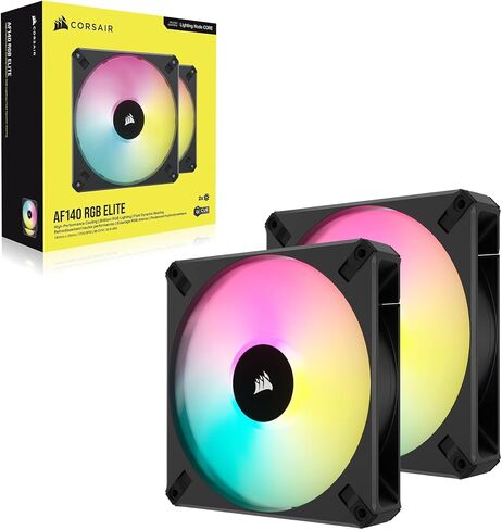 مروحة Corsair iCUE AF120 RGB Elite 120 مم PWM - ثمانية مصابيح LED RGB - تقنية AirGuide - محمل ديناميكي سائل - وضع مروحة صفر دورة في الدقيقة - متوافق مع برنامج CORSAIR iCUE - أسود لسطح المكتب in Saudi Arabia