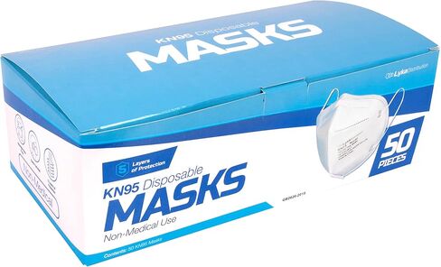 أقنعة الوجه Lyka Distribution KN95 - 50 عبوة - قناع الوجه KN95 القابل للتنفس للحماية من 5 طبقات - ترشيح> 95% مع حلقة أذن مرنة مريحة | قماش بولي بروبيلين غير منسوج in Kuwait