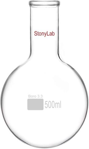 قارورة زجاجية مستديرة من StonyLab بسعة 500 مل، قارورة غليان مستديرة من زجاج البورسليكات ذات جدار ثقيل من زجاج البورسليكات RBF برقبة طويلة - 500 مل in Kuwait