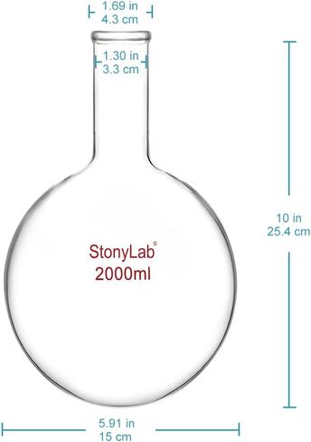 قارورة زجاجية مستديرة من StonyLab بسعة 500 مل، قارورة غليان مستديرة من زجاج البورسليكات ذات جدار ثقيل من زجاج البورسليكات RBF برقبة طويلة - 500 مل in Kuwait