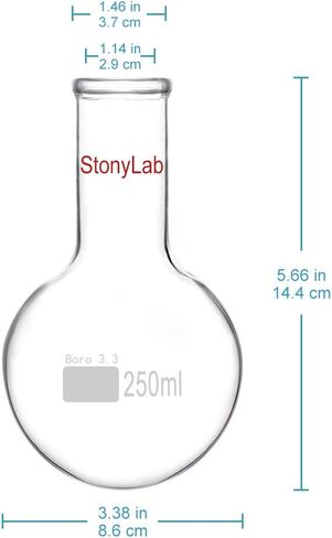 قارورة زجاجية مستديرة من StonyLab بسعة 500 مل، قارورة غليان مستديرة من زجاج البورسليكات ذات جدار ثقيل من زجاج البورسليكات RBF برقبة طويلة - 500 مل in Kuwait