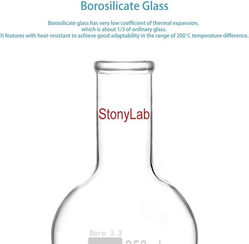 قارورة زجاجية مستديرة من StonyLab بسعة 500 مل، قارورة غليان مستديرة من زجاج البورسليكات ذات جدار ثقيل من زجاج البورسليكات RBF برقبة طويلة - 500 مل in Kuwait