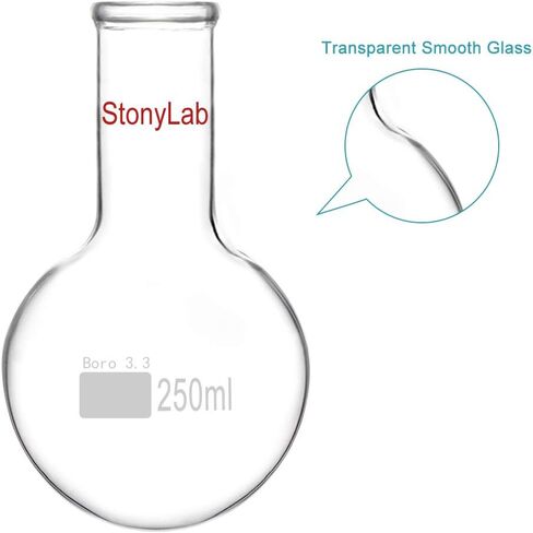 قارورة زجاجية مستديرة من StonyLab بسعة 500 مل، قارورة غليان مستديرة من زجاج البورسليكات ذات جدار ثقيل من زجاج البورسليكات RBF برقبة طويلة - 500 مل in Kuwait