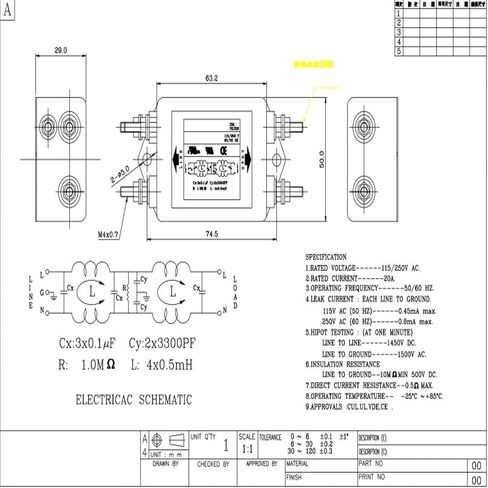 BLS AC 115/250V 20A CW4L2-20A-S مرشح الطاقة EMI لمثبط الضوضاء in Kuwait