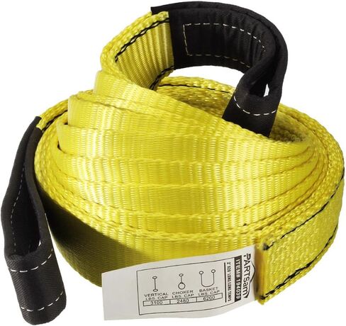 Partsam Premium 2 قطعة حزام سحب الرافعة 20 قدم × 2 بوصة متين 3400Dtex - حبال شبكية شديدة التحمل - حبال بوليستر صناعية مسطحة للعين مقاومة للتآكل in Kuwait