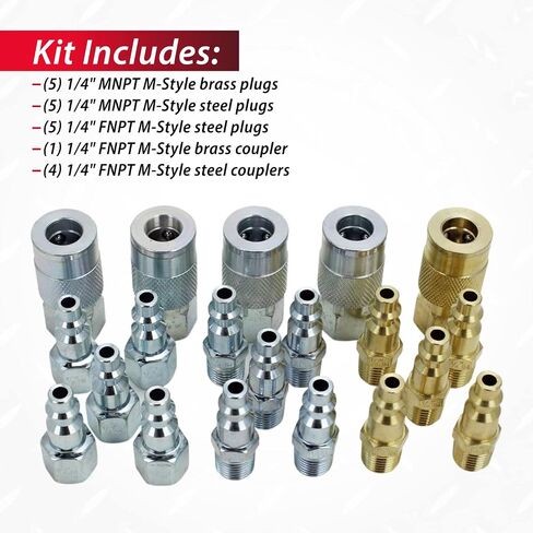 EXELAIR by Milton EX0312MKIT - Air Coupler and Plug Accessory Kit - 1/4" M-Style Brass Couplers and 1/4" M-Style Steel Plugs - (12-Piece) in Saudi Arabia