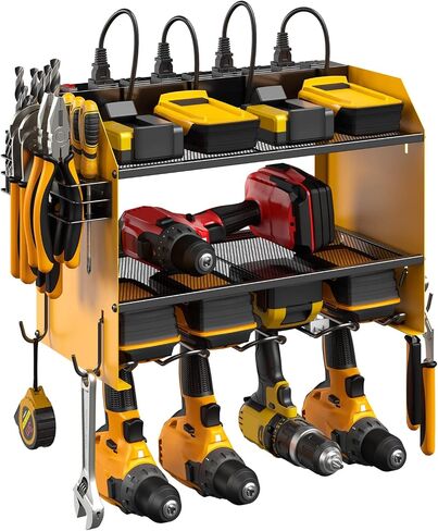 CCCEI Wall Mount Modular Tool Charging Organizer, Red, 1 Pack, 3 Tier. | Drill Battery Storage Rack with Hooks, Garage Workshop, Gifts for Men, Dad, Husband Anniversary, Birthday, Christmas in Saudi Arabia