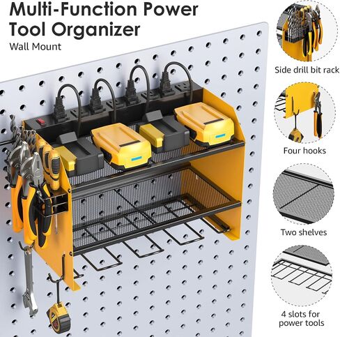 CCCEI Wall Mount Modular Tool Charging Organizer, Red, 1 Pack, 3 Tier. | Drill Battery Storage Rack with Hooks, Garage Workshop, Gifts for Men, Dad, Husband Anniversary, Birthday, Christmas in Saudi Arabia