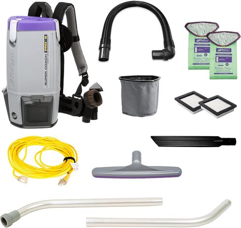 ProTeam Super Coach Pro 6 Commercial Backpack Vacuum with ProBlade Hard Surface and Carpet Tool Kit, 6 Quart, Corded, 107535 in Kuwait