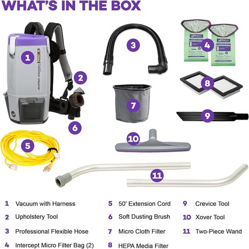 ProTeam Super Coach Pro 6 Commercial Backpack Vacuum with ProBlade Hard Surface and Carpet Tool Kit, 6 Quart, Corded, 107535 in Kuwait