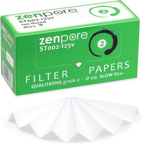 ورق فلتر مخدد مقاس 12.5 سم، مطوي مسبقًا (مطوي)، درجة نوعية 2 - تدفق بطيء من ZENPORE 125 مم (100 قرص) in Kuwait