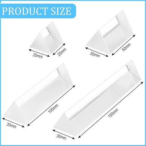 Kanayu 4 قطع الزجاج البصري المنشور الثلاثي 1 "2" 4 "6" أطوال المنشور متساوي الأضلاع مجموعة الزجاج المنشور قوس قزح المنشور التصوير الفوتوغرافي المنشور الكريستال المنشور لتعليم فيزياء الطيف الضوئي الصور الفوتوغرافية in Kuwait