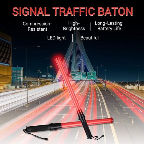 6 قطع 21 بوصة عصا إشارة المرور عصا التحكم في حركة المرور عصا مضاءة متعددة الوظائف LED عصا المرور مع نمطين وامضين، حبل حزام المعصم، مشبك جانبي للتخييم في الهواء الطلق (21.3 بوصة) in Kuwait