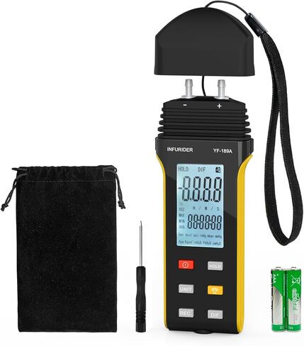 جهاز قياس ضغط الغاز المحمول، 11 وحدة قابلة للاختيار لقياس الضغط التفاضلي، جهاز قياس ضغط الغاز المحمول باليد من INFURIDER YF-189A مع وظيفة الاحتفاظ ببيانات الإضاءة الخلفية لنظام التدفئة والتهوية وتكييف الهواء (HVAC) in Kuwait