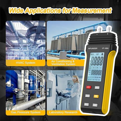 جهاز قياس ضغط الغاز المحمول، 11 وحدة قابلة للاختيار لقياس الضغط التفاضلي، جهاز قياس ضغط الغاز المحمول باليد من INFURIDER YF-189A مع وظيفة الاحتفاظ ببيانات الإضاءة الخلفية لنظام التدفئة والتهوية وتكييف الهواء (HVAC) in Kuwait