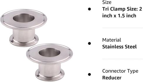 DERNORD 2 عبوة من مخفض صحي متحد المركز ثلاثي المشبك البرسيم من الفولاذ المقاوم للصدأ 304 مخفض غطاء طرفي للتركيب الصحي (حجم المشبك الثلاثي: 2 بوصة × 1.5 بوصة) in Kuwait