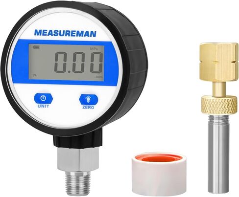 قياس الضغط الصناعي الهيدروليكي الرقمي 0-100 رطل لكل بوصة مربعة مع محول قياس نحاسي 1/4NPT أنثى، 2-1/2 OAL x 1-2/5" x 1/8" مسبار مع غمد من الفولاذ المقاوم للصدأ، طقم اختبار الضغط in Kuwait