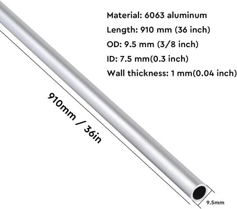 36"Aluminum Tube 6063, Thick-Walled Aluminum Round Tube, 0.04 inch Wall, 3/8 inch OD, 0.3 inch ID, Seamless Aluminum Straight Tubing(Silver, 4 Pack) in Saudi Arabia